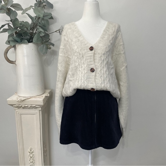 Winter White Chunky Cable Knit Button Down Oversized Cardigan Sweater - Picture 1 of 5